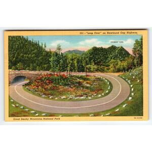 Vintage Linen Postcard Loop Over Newfound Gap Highway Great Smoky Mountains